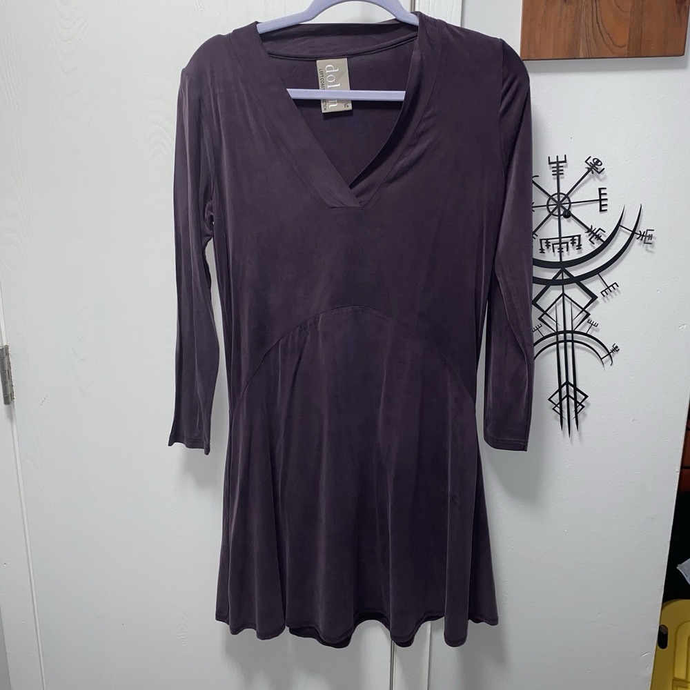 Anthropologie Dolan Left V-Neck Long Sleeve Purple Plum Swing Dress XS Cupro - Picture 1 of 8